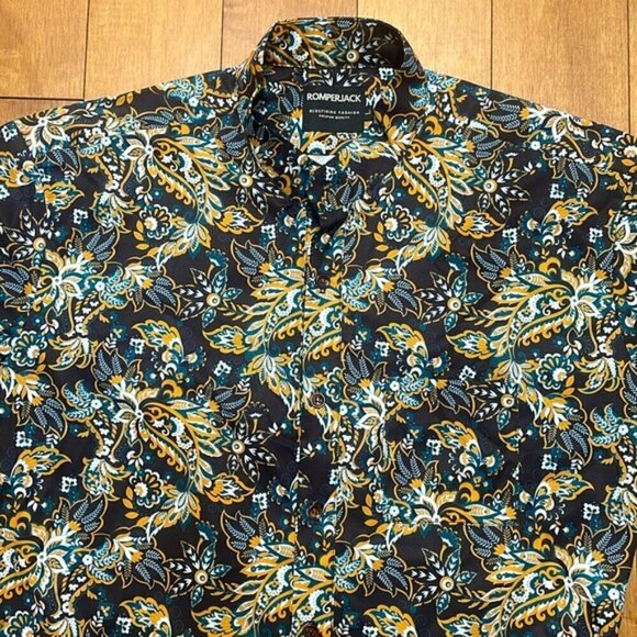 NWOT Romperjack BOHEMIAN short sleeve shorts button down lightweight jumpsuit L - Picture 5 of 11